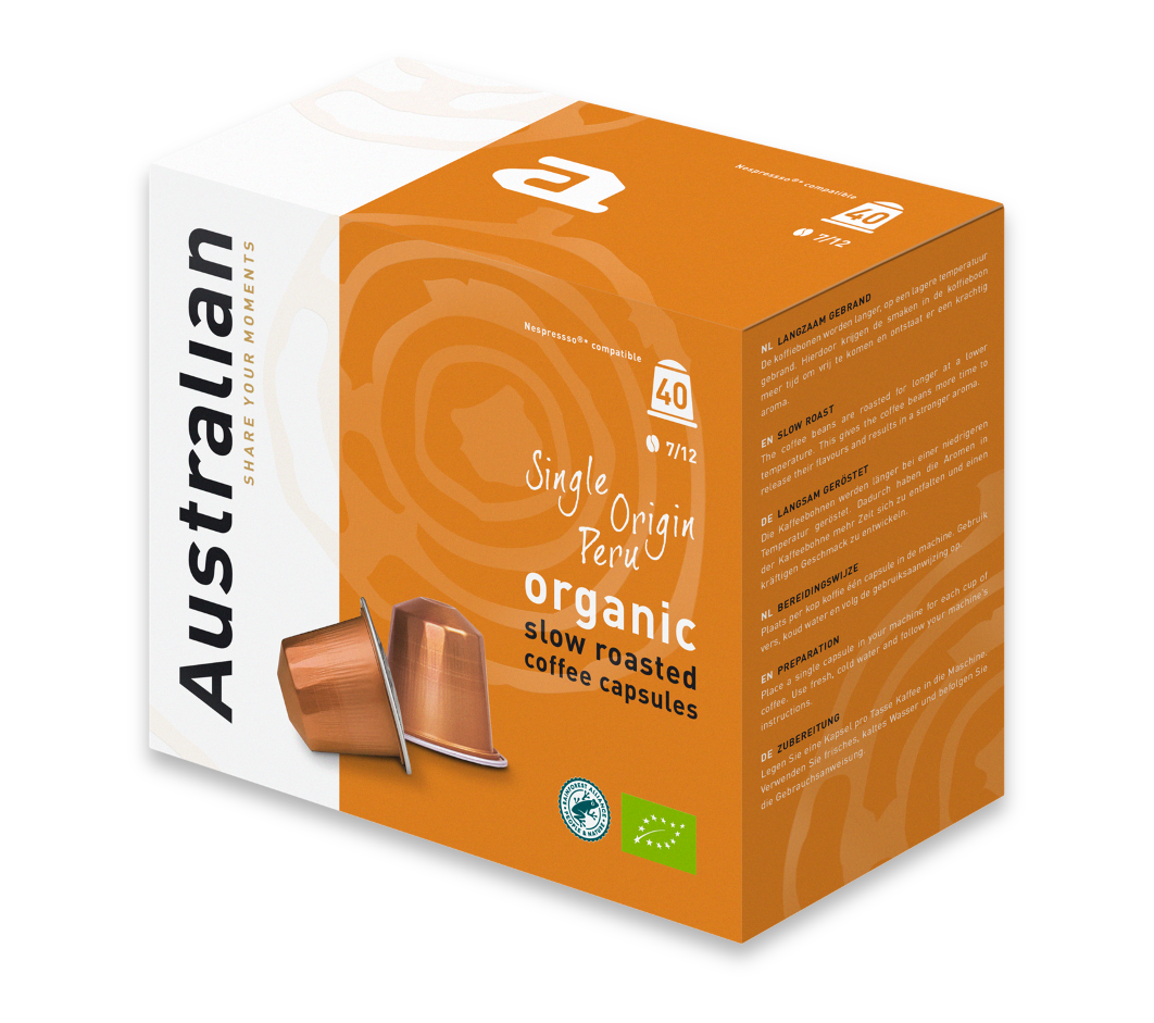 40-pack coffee capsules Single Peru RFA organic